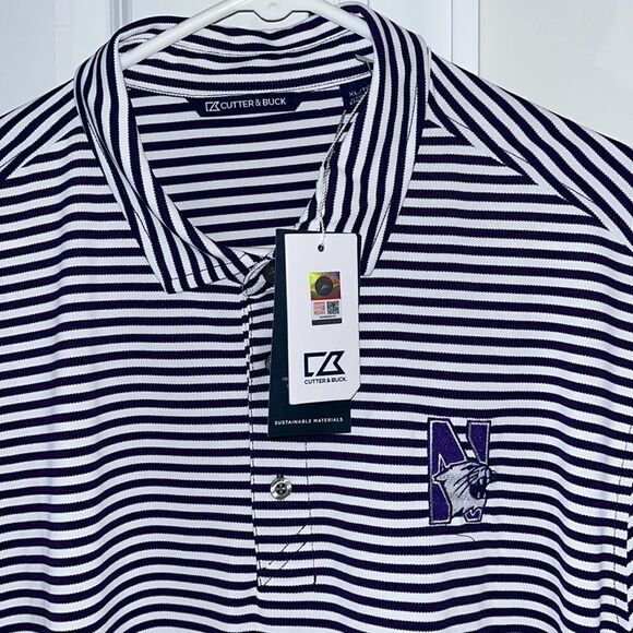 New $70 Northwestern Wildcats University SS Stripe Golf Polo Shirt XL NWT - Picture 1 of 5